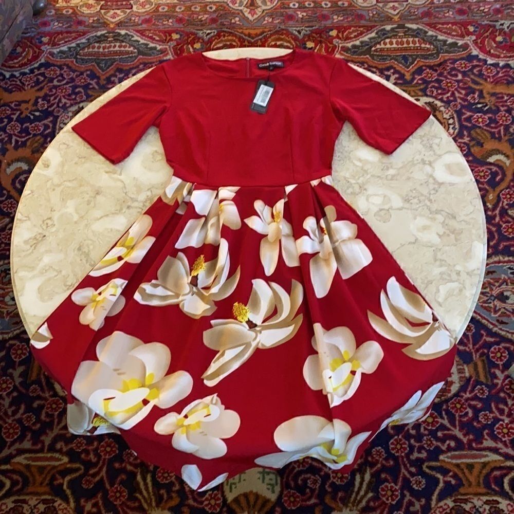 NWT Red Floral Fit & Flair Dress - Picture 12 of 15